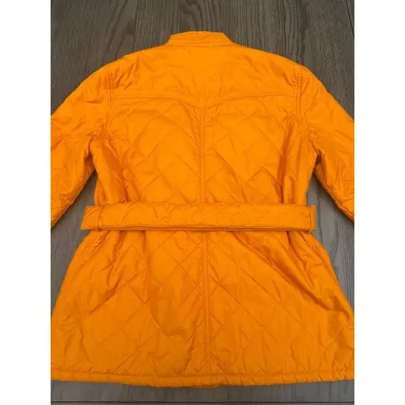 J McLaughlin Orange Quilted Jacket Belted Snap Front Medium Lightweight - Picture 9 of 14
